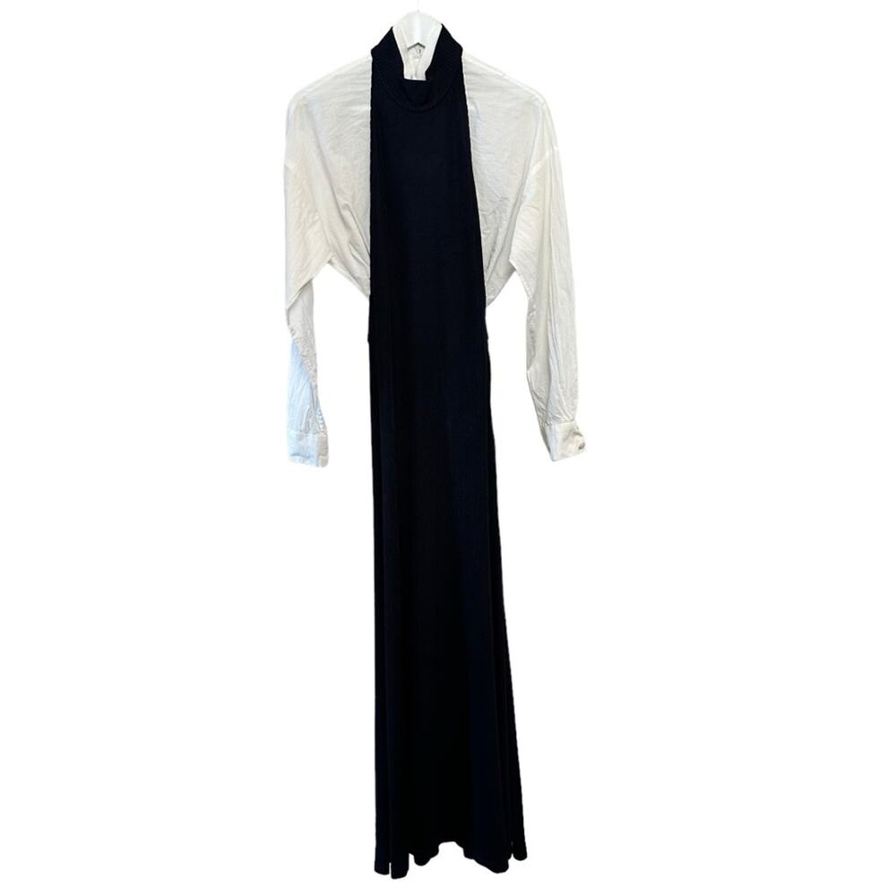 Rachel Comey Knit Halter Dress with Shirt Underneath Navy Blue White Maxi XS